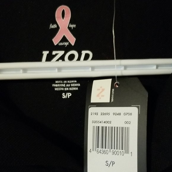 NWT Mens IZOD Polo Golf Shirt Breast Cancer Awareness Ribbon Black Small - Picture 3 of 3
